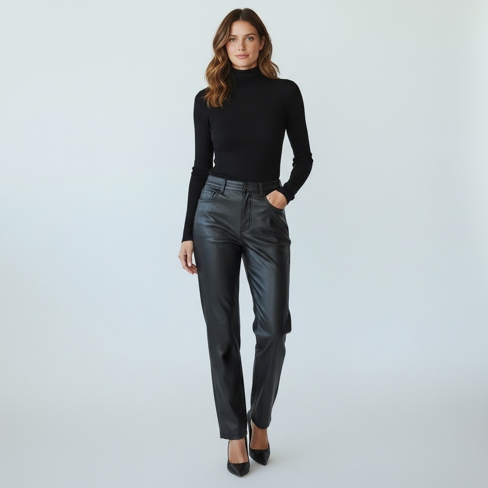 Babaton Black Vegan Leather Straight Leg Pants